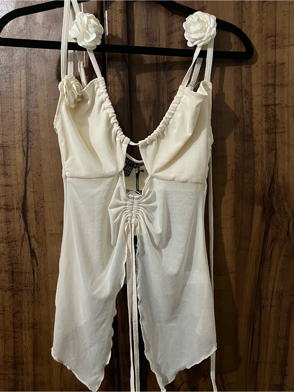 Current Mood Posh Petals Halter Top Cream Floral Strap Ruched Camisole XXS